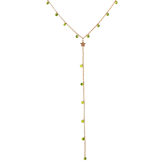 Women's Necklace Dazzling Loisir 01L15-0336 Brass With Rose Gold Plating "Y" With Star And Olive Green Zircons
