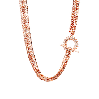 Women's Necklace Pretty 01L15-01366 Loisir Bronze-Rose Gold Plated Triple Chain With White Zirconia Element