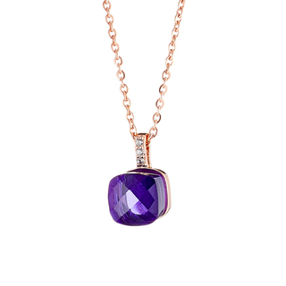 Women's Necklace Candy Bis 01L15-01402 Loisir Brass Rose Gold With Purple Opaque Crystal And White Zirconia