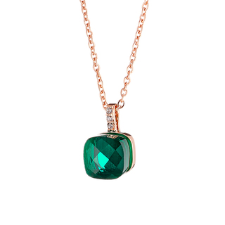 Women's Necklace Candy Bis 01L15-01403 Loisir Brass Rose Gold With Green Opaque Crystal And White Zirconia