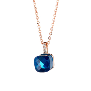 Women's Necklace Candy Bis 01L15-01404 Loisir Brass Rose Gold With Blue Opaque Crystal And White Zirconia