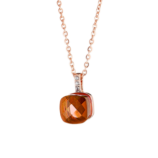 Women's Necklace Candy Bis 01L15-01406 Loisir Brass Rose Gold With Brown Opaque Crystal And White Zirconia