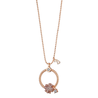 Women's Necklace Lucky Charm Loisir 01L15-01410 Brass Rose Gold Plated With Clover And White Zirconia