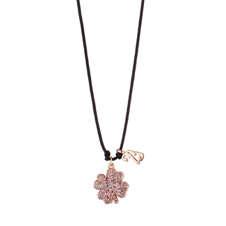 Women's Lucky Charm Loisir Necklace 01L15-01413 Brass Rose Gold Plated With Black Cord And Clover