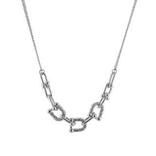 Women's Necklace Emily 01L15-01521 LOISIR Bronze Silver With Double Chain And Elements With White Zirconia