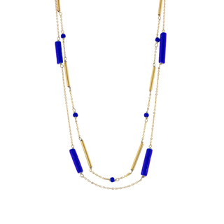 Women's Necklace 01L15-01581 LOISIR Bronze Gold Plated Double Chain Lapis