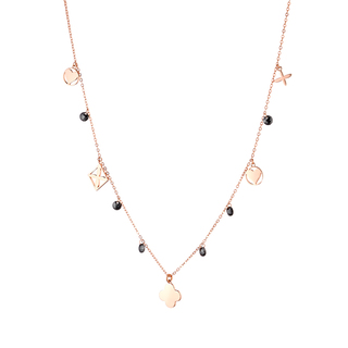 Women's Necklace Princess Loisir 01L15-01673 Rose Gold Plated Bronze With Chain, Elements And Black Crystals