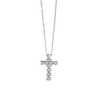 Women's Loisir Happy Hearts Necklace Metallic Silver With A Cross Of White Zircon Hearts 01L15-01680