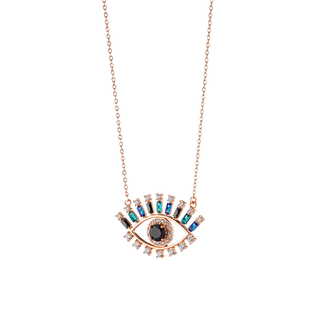 Women's Necklace Look At Me 01L15-01710 Loisir Brass Rose Gold Eye With Black, Blue And White Zirconia