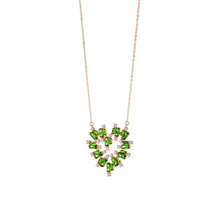 Women's Necklace Look At Me 01L15-01713 Loisir Brass Rose Gold Heart With Green And White Zirconia