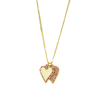 Women's Necklace Amulet 01L15-01720 Loisir Brass Gold Plated With Chain, Hearts And Coloful Zircon
