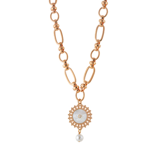 Women's Necklace Pretty 01L15-01737 Loisir Bronze-Rose Gold Plated Chain With White Pearl And Mop Element