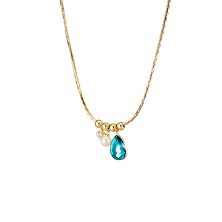 Women's Dance Necklace 01L15-01781 Loisir Bronze Gold Plated Chain With Blue Crystal And Pearl