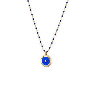 Women's Necklace Pierrot 01L15-01810 Loisir Brass Gold Plated With Rosary, Element With Blue Enamel And Zirconia 