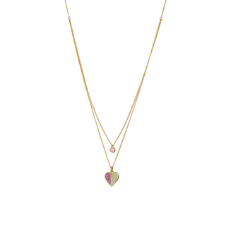 Women's Necklace Princess 01L15-01858 Loisir Brass Gold Plated Double Chain With Heart And Pink Glitter