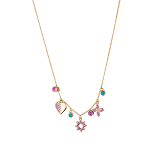Women's Necklace Princess 01L15-01860 Loisir Brass Gold Plated With Elements, Pink Glitter And Zircon