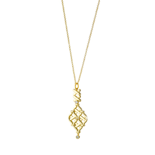 Women's Desmos Gold-Plated Metal Necklace With Knitted Pattern And White Zircons  01L15-02048-Loisir