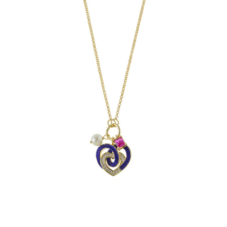 Women's Necklace Dolley 01L15-02171 Loisir Made of Gold-Plated Brass Heart With Elements, Blue Glitter, Pearl and Zircon