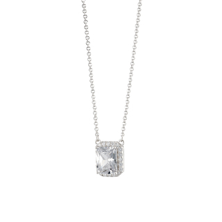 Women's Kate Necklace Gifting Silver With Rectangular White Crystal And White Zircons Oxette 01X01-05367