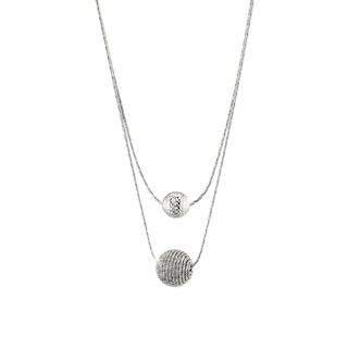 Women's Silver 925 Panorama Oxette Necklace 01X01-05394 With Double Chain And Sphere Elements