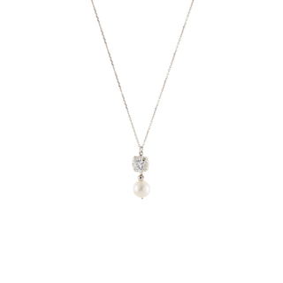 Γυναικείο Κολιέ Gifting 01X01-05540 Oxette Ασημένιο Με Λευκό Ζιργκόν Και Μαργαριτάρι Γλυκού Νερού