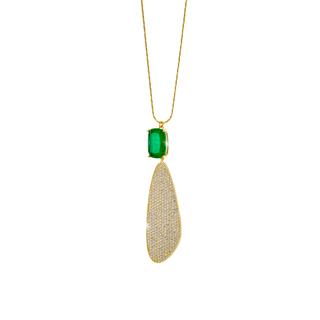Women's Necklace Antoinette 01X05-03504 Oxette Silver Gold Plated With Green Crystal And Element  With White Zircons