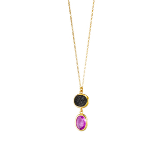 Women's Necklace Sunset Bis 01X05-03657 Oxette Silver Gold Plated With Crystal Nuggets 1.2 cm And Fuchsia Crystal