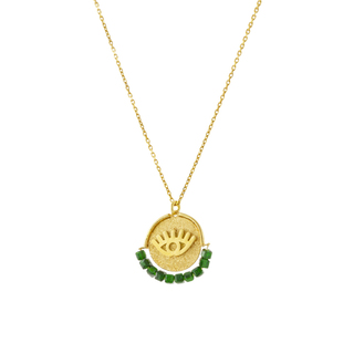 Women's Necklace Talisman 01X05-03673 Oxette Silver Gold Plated With Eye And Green Stones