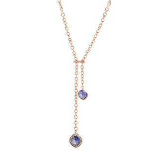 Women's Necklace Darling Oxette 01X15-00376 Bronze Rose Gold IP Long With Purple And White Crystals