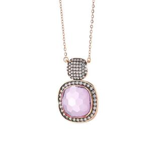 Women's Necklace Darling Oxette 01X15-00379 Bronze Rose Gold IP Long With Pink And White Crystals