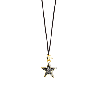 Women's Lucky Charm necklace Oxette 01X15-00395 Black Cord With Metallic Gold-Plated Star And White Zircon