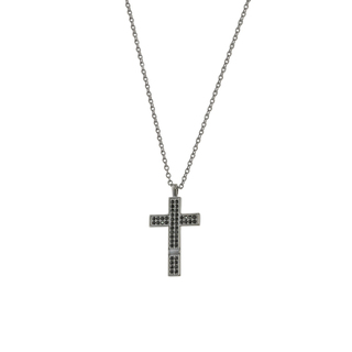 Men's Necklace 01X15-00406 Oxette Men's Brass Black IP With Cross And Black Crystals