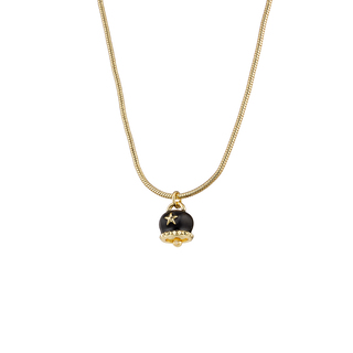 Women's Lucky Charm Necklace 01X15-00552 Oxette Gold Plated Brass Long With Black Enamel And Star