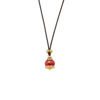 Women's Lucky Charm Necklace 01X15-00553 Oxette Gold Plated Brass Long With Black Cord With Red Enamel Element And Star