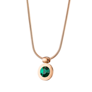Women's Necklace Extravaganza 01X27-00371 Oxette Steel Rose Gold With Green Crystal