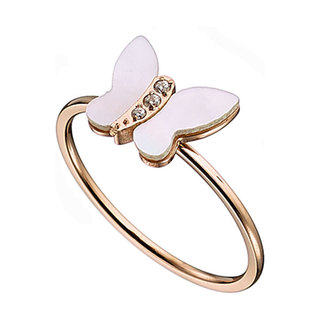 Woman ring steel pink gold butterfly  N-02435
