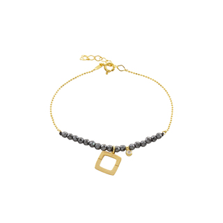 Γυναικείο Βραχιόλι Lovely 02L05-01219 Loisir Ασημένιο Επίχρυσο Με Τετράγωνο Στοιχείο Και Πέτρες Αιματίτη