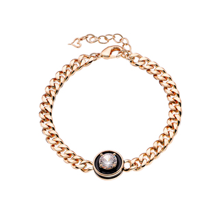 Women's Bracelet Beauty 02L15-01232 Loisir Brass Rose Gold With Round White Zircon And Black Enamel