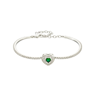 Women's Bracelet Loisir Happy Hearts Metallic Silver Bracelet With Hearts, Green And White Zircons 02L15-01380