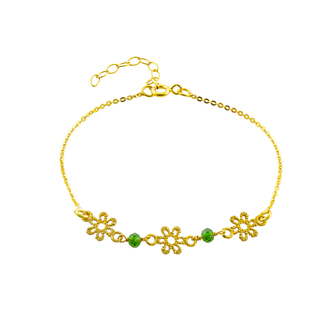 Γυναικείο Βραχιόλι Crochet 02L15-01419 Loisir Μπρούντζος Επίχρυσο Με Διάτρητα Λουλούδια Και Πράσινα Κρύσταλλα