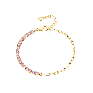 Women's Bracelet Mini Loisir 02L15-01440 Bronze Gold Plated With Pink Zircon And Chain