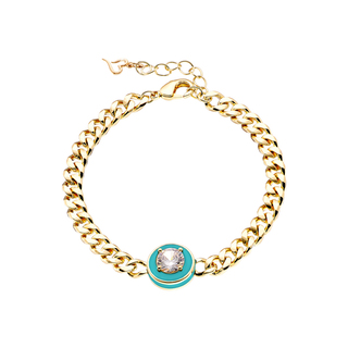 Women's Bracelet Beauty  02L15-01469 LOISIR Bronze Gold Plated With Round White Zircon And Turquoise Enamel