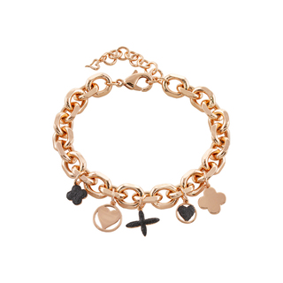 Women's Princess Bracelet 02L15-01506 Loisir Bronze Rose Gold Plated With Elements And Black Glitter