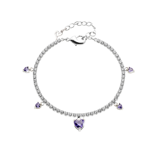 Women's Happy Hearts Loisir Bracelet 02L15-01515 Brass Silver With Purple Zircon Hearts And White Zircons 