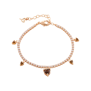 Women's Happy Hearts Loisir Bracelet 02L15-01517 Brass Plating Rose Gold Heart With Βrown Ζircon Ηearts Αnd ςhite Ζircons 