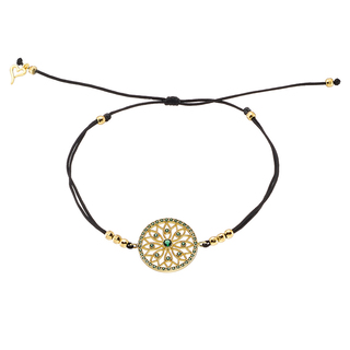 Women's Bracelet Lace 02L15-01540 Loisir Brass Gold Plated With Cord Perforated Elements And Green Zirconia
