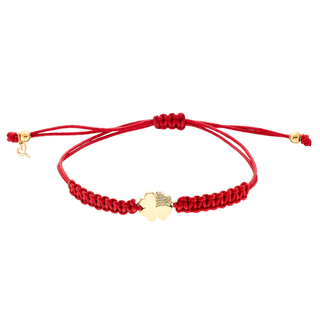 Women's Lucky Charm Bracelet 02L15-01548 Loisir Brass With Red Cord And Clover Gold Plated With White Zircons