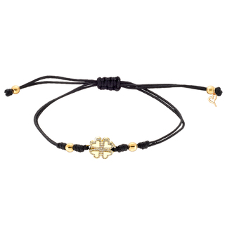 Women's Lucky Charm Bracelet 02L15-01549 Loisir Brass With Black Cord And Clover Gold Plated With White Zircons