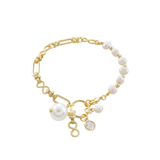 Women's Dance Bracelet 02L15-01600 Loisir Bronze Gold Plated Chain With Pearl Elements And Crystal