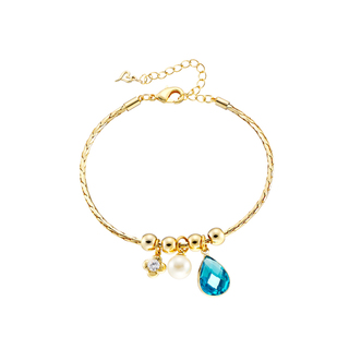Women's Dance Bracelet 02L15-01601 Loisir Bronze Gold Plated Chain With Blue Crystal And Pearl